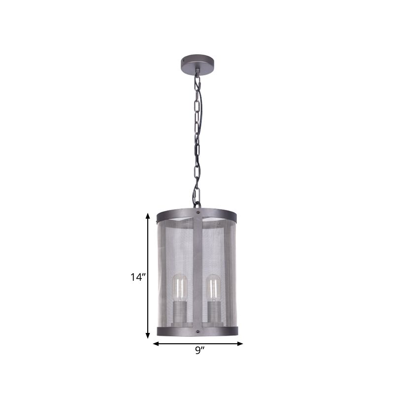 Cylindrical Screen Iron Hanging Pendant Farmhouse 2/4 Lights Black Chandelier Lighting