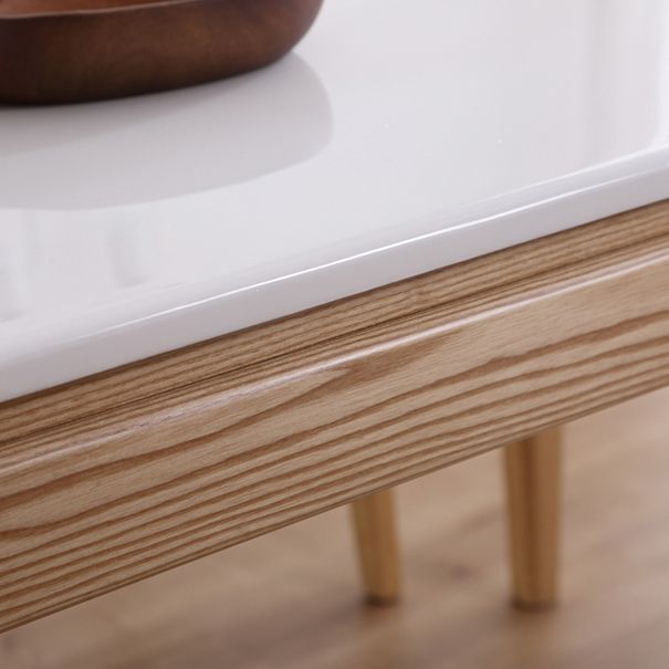 Middeleeuwse moderne marmeren rechthoekige tafel witte tafel met houten basis en 4 poten