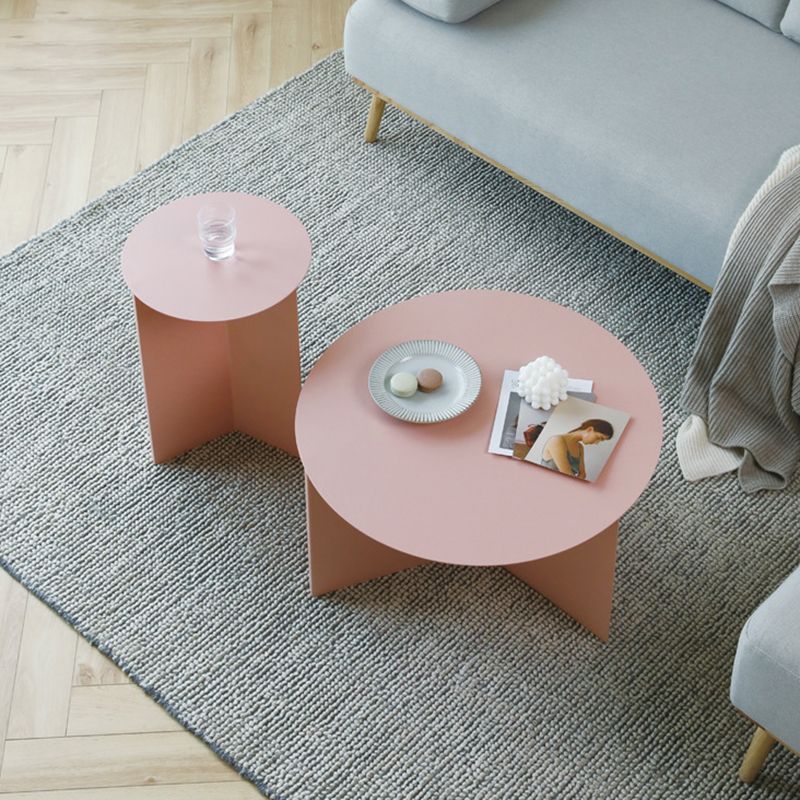 Contemporary Metallic Round Side Table Pedestal Living Room End Table