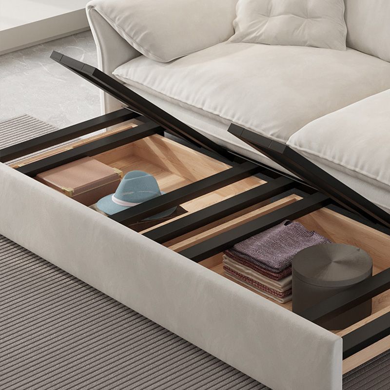 Glam Futon with Storage Drawers Futon Frame in White Fabric Sleeper Sofa