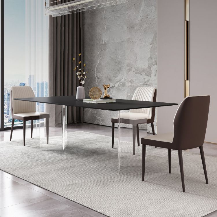 Modern Style Rectangle Dining Table Sintered Stone Table with Acrylic Base