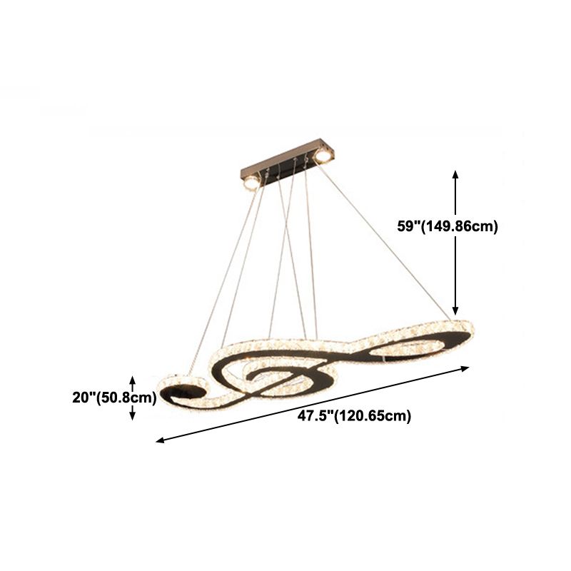 Contemporary Pendant Lights Note Shape Island Lamps Crystal 3 Light for Kitchen Island