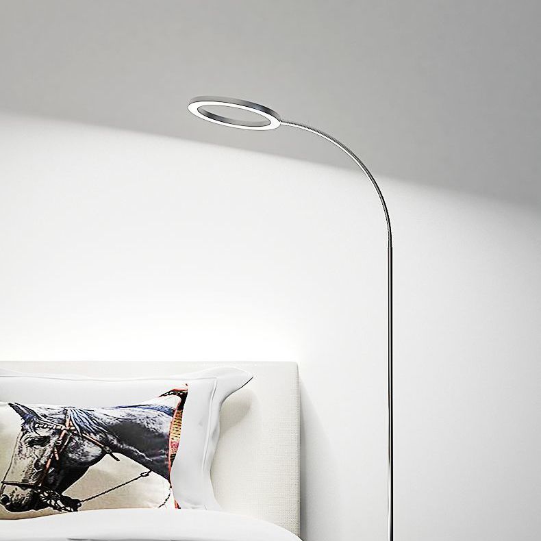 Aluminum O-shaped LED Floor Light Simple Silver Gooseneck Standing Light