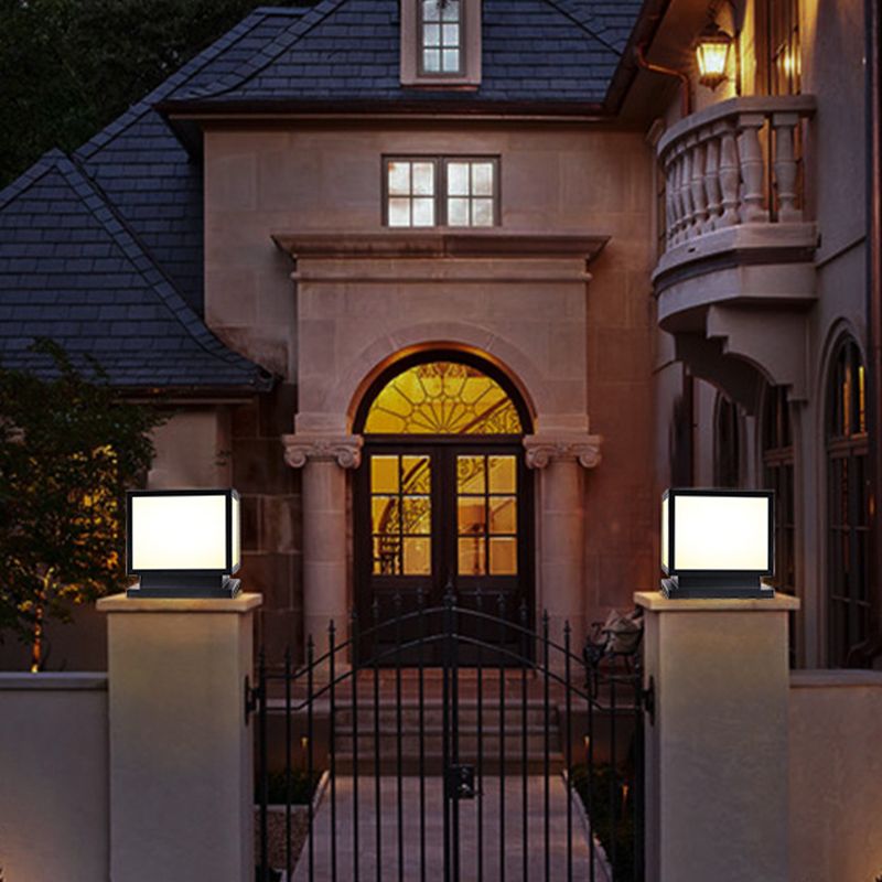 Square Pillar Lamp Solar Energy Outdoor Light with Stainless Steel for Patio