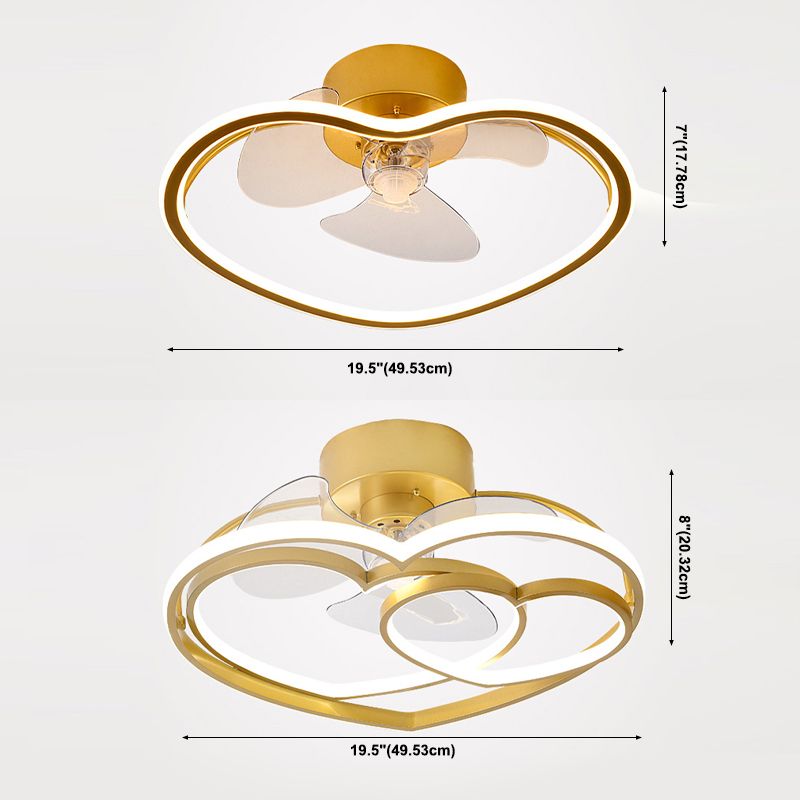 Heart Shaped Semi Flush Mount Fan Lamp Cartoon Metal Bedroom LED Ceiling Fan with Light