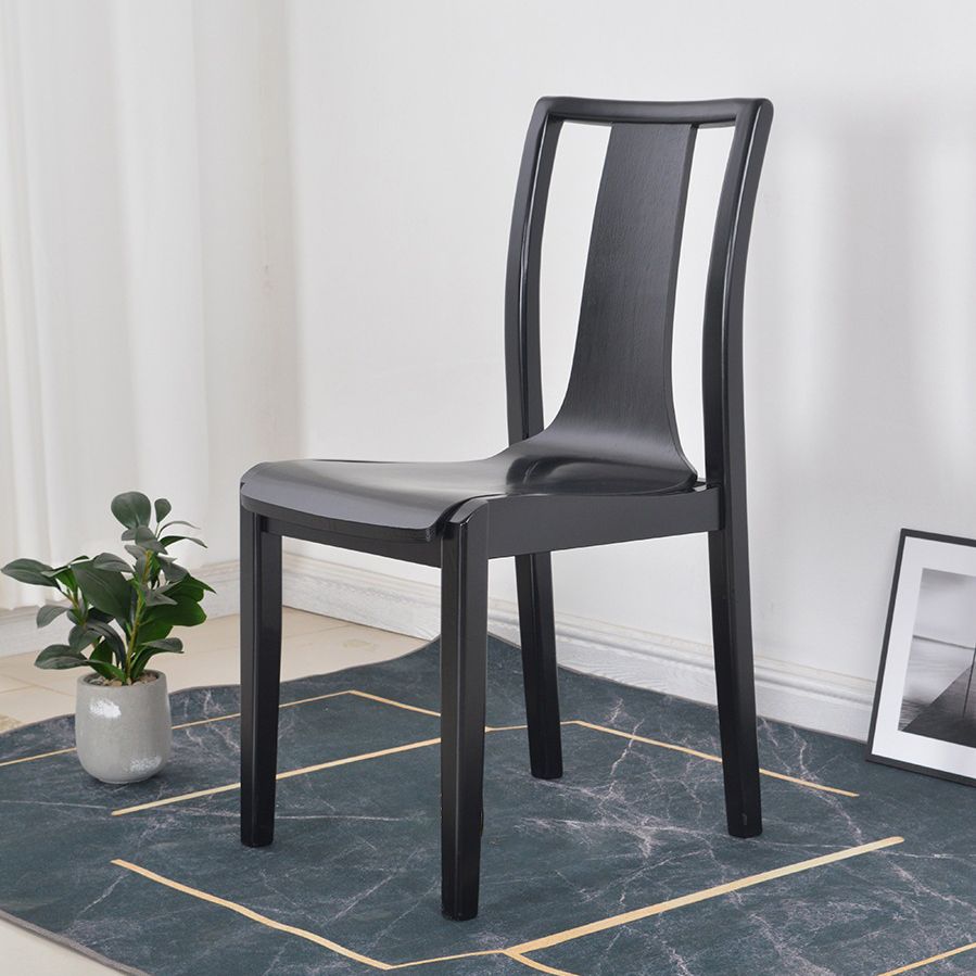 Contemporary Kitchen Dining Side Chair Wood Slat Back Side Chair in Black