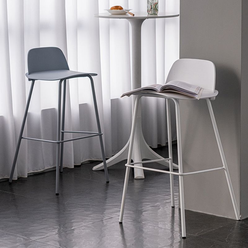 Rectangular Modern Plastic Bar Stool Backrest Footrest Counter Stool with Iron Legs