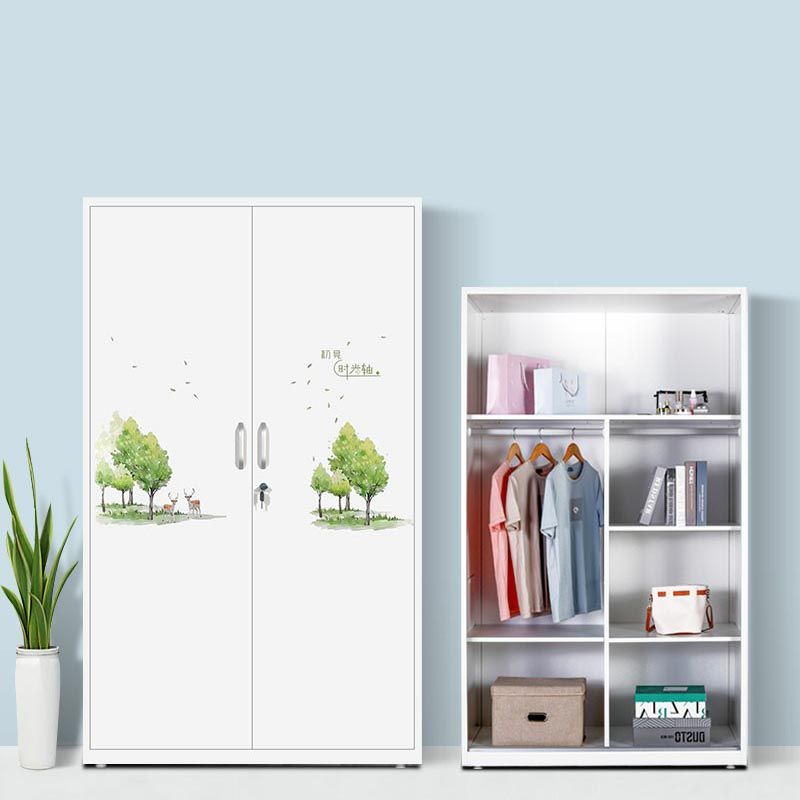 Modern Armoire Steel 2 Doors White Small Wardrobe Armoire with Lock