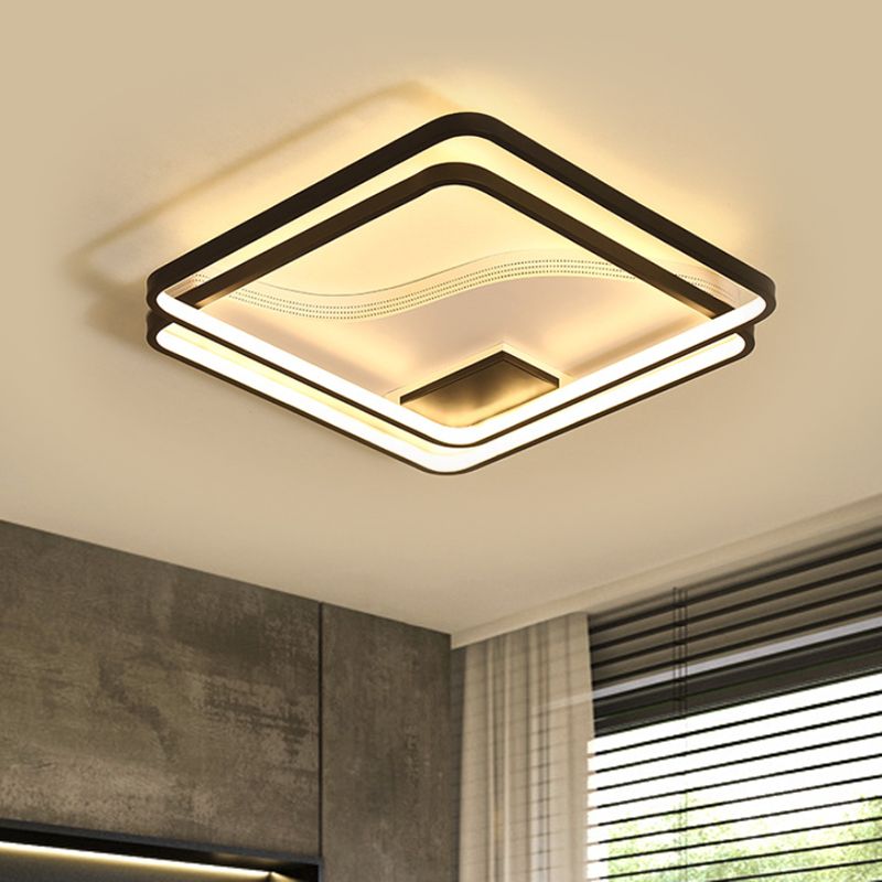 Dual Square Flush Lamp Minimalism Iron 18"/21.5" W LED Black Ceiling Mount Lighting in Warm/White Light