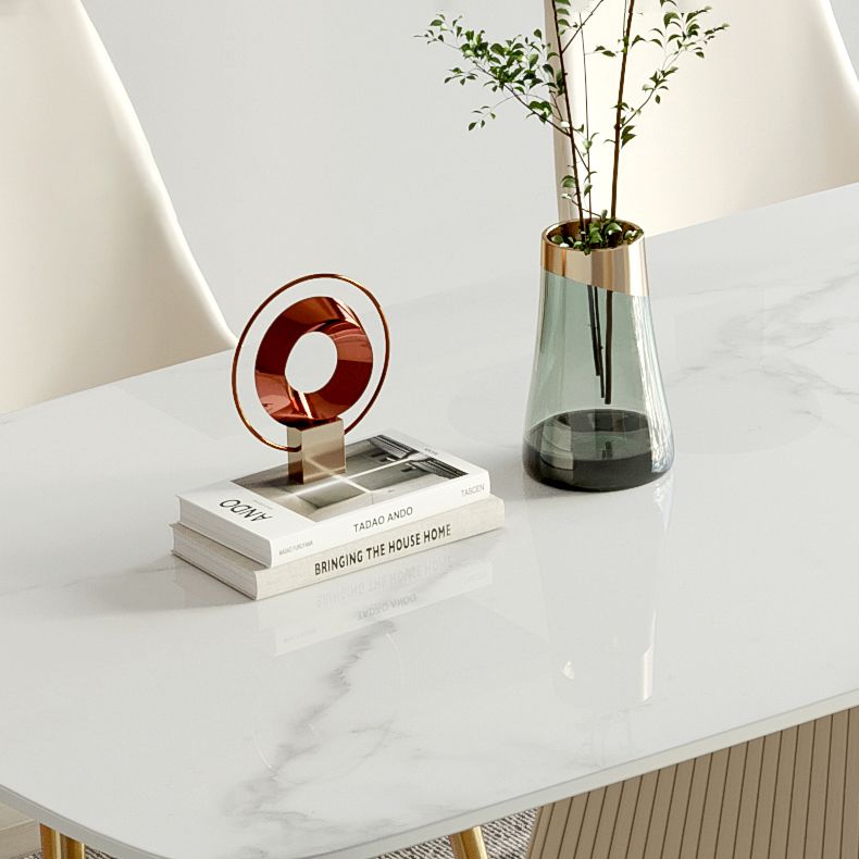 Mesa de comedor de piedra sinterizada de estilo contemporáneo con mesa fija blanca y base de pedestal