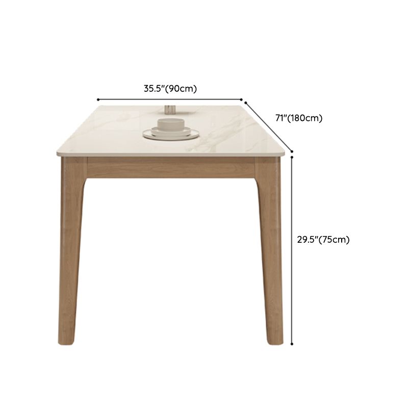 Modern White Stone Top Dining Table Rectangular Tabletop with Wood Legs