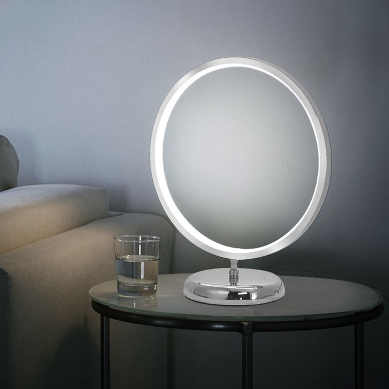 Chrome Ring Shaped Night Stand Lamp Simple Style Metal LED Table Light
