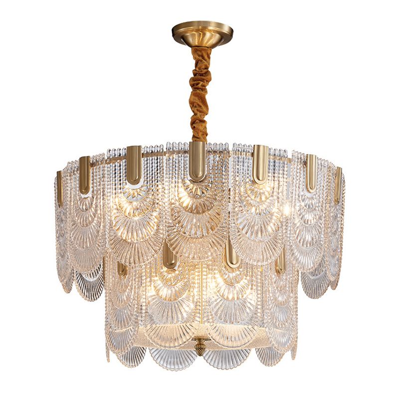 Scalloped Chandelier Lighting Post-Postmodern Ripple Glass Gold Pendant Light for Living Room