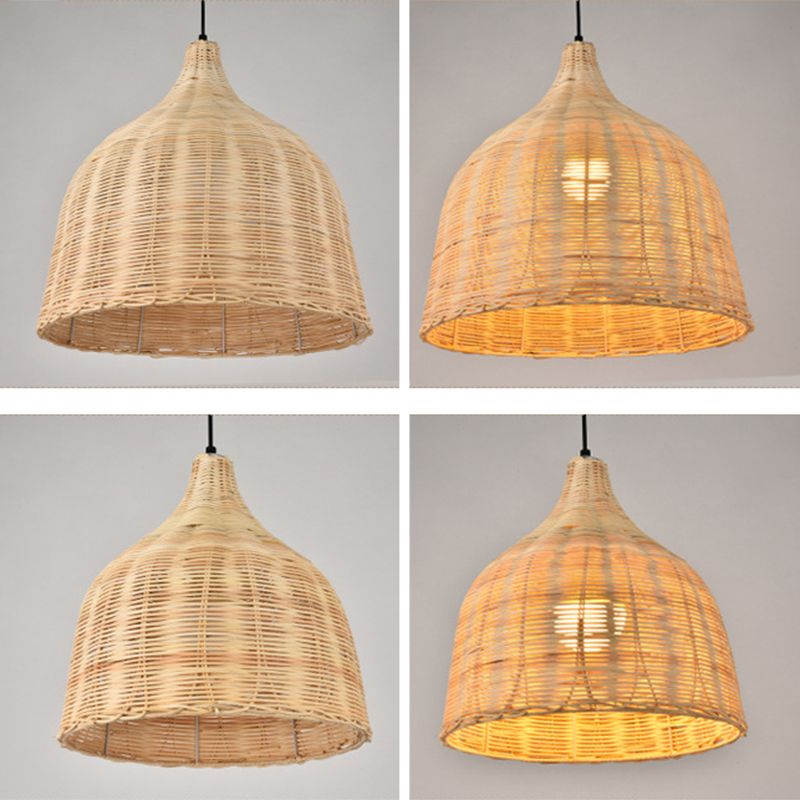 Bauernhaus handgewebtes natürliches Bambus Anhänger Beleuchtung 1-Licht-Glocken-Glocken-Esszimmer Hanging Lampe