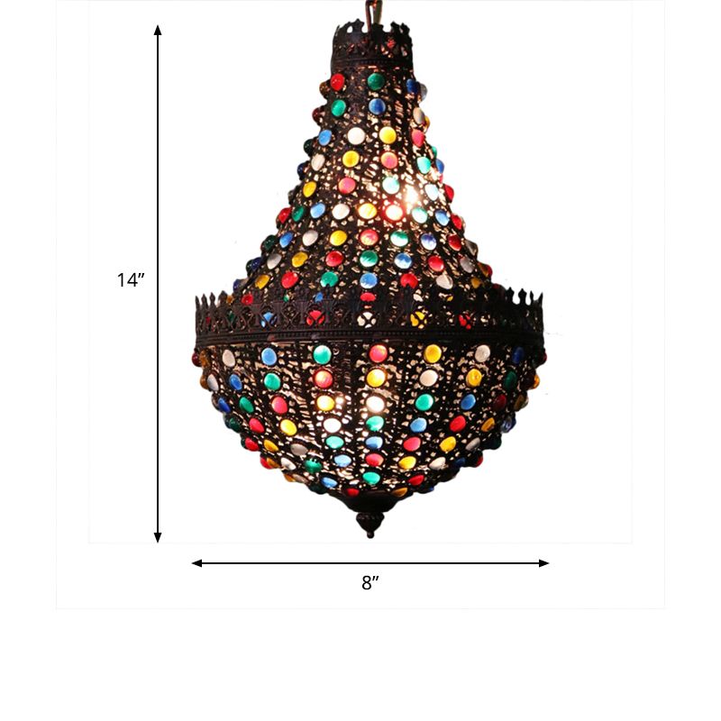 Metal Teardrop Chandelier Light Fixture Decorative 2 Lights Restaurant Hanging Lamp in Black