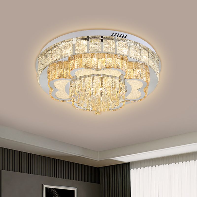Cut Crystal Floral Flush Ceiling Light Modern Hotel LED Flushmount in Stainless Steel
