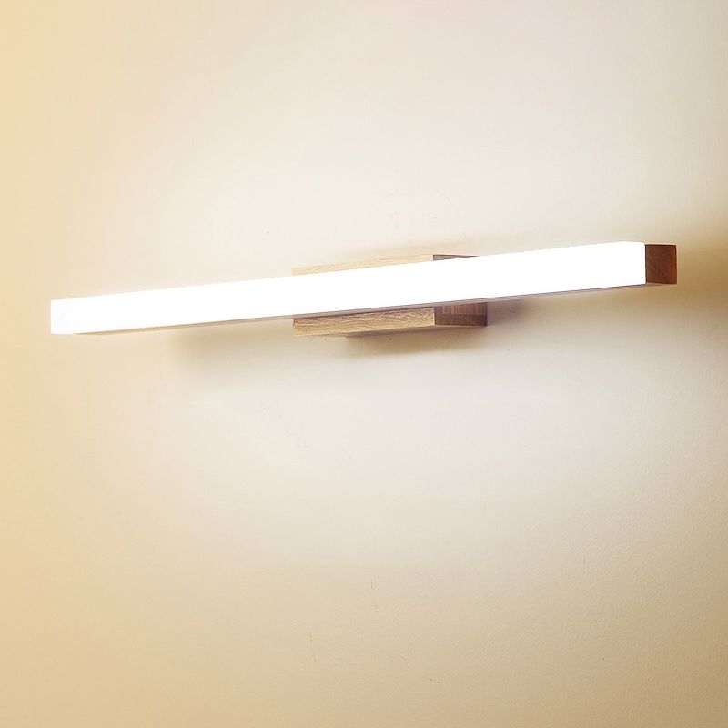 Natural Oak Linear Bathroom Vanity Light Fixture Acrylic Anti-fogging Shade Vanity Mirror Light
