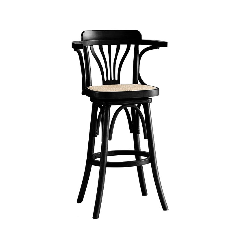 Contemporary Wood Counter Stools Rattan Bar Stool for Home Use