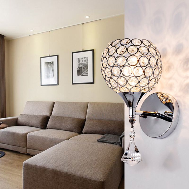 Fun a parete da comodino Funzione singola lampadina Postmoderna a parete a LED con cristallo in argento