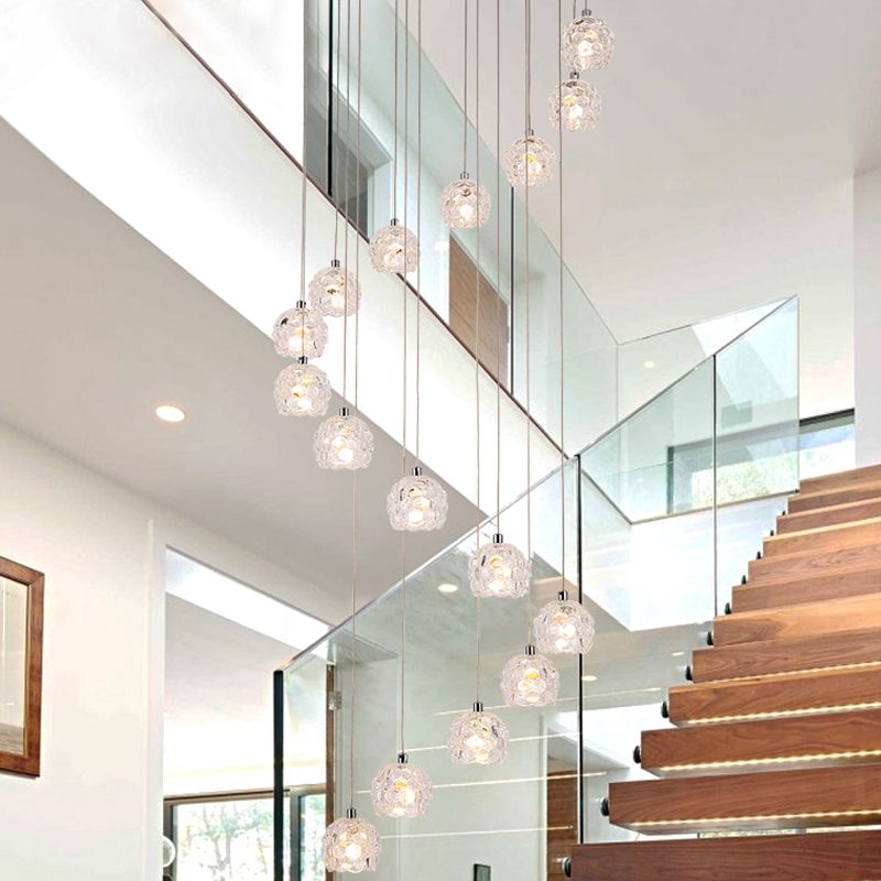 Contemporary Dome Pendant Light 16 Heads Crystal Multi Ceiling Lamp in Silver with Spiral Design