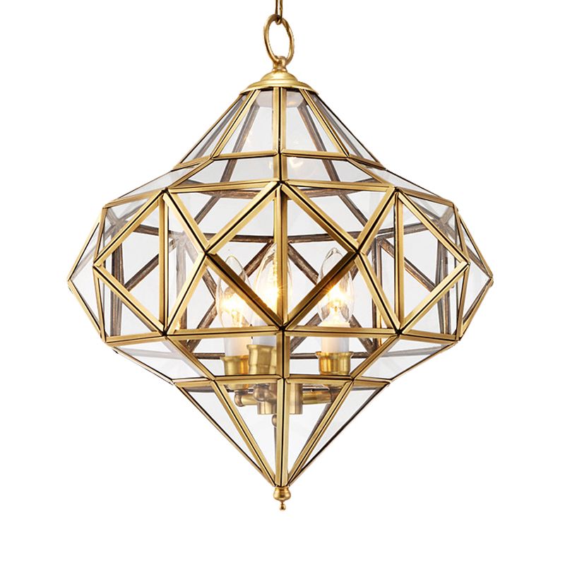 Helder glas geometrische kroonluchter lamp retro 3 bollen messing hanglampverlichting voor slaapkamer