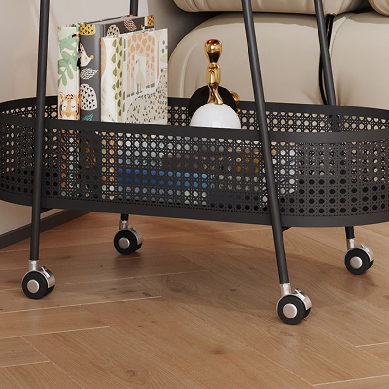 25.6" Wide Metal & Glass Side Table Elliptical Sofa Side Accent Table with Casters