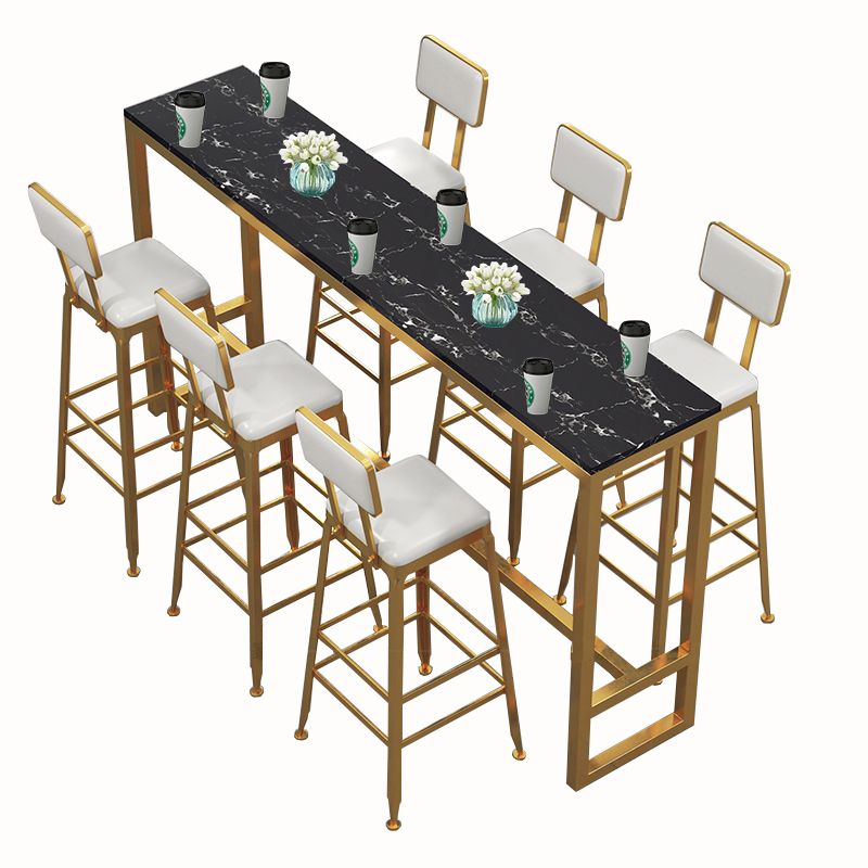 Glam Style Bar Height Table Faux Marble Top Bistro Table with Gold Base