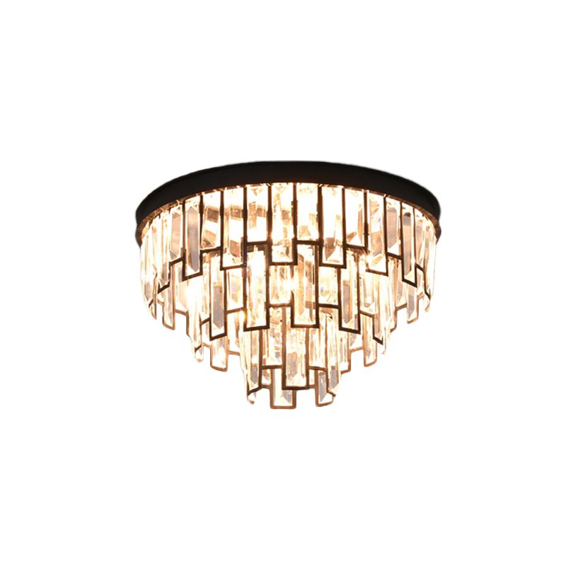 4/6-Bulb Tiered Tapered Flush Chandelier Vintage Black K9 Strip Crystal Flush Mounted Ceiling Light Fixture
