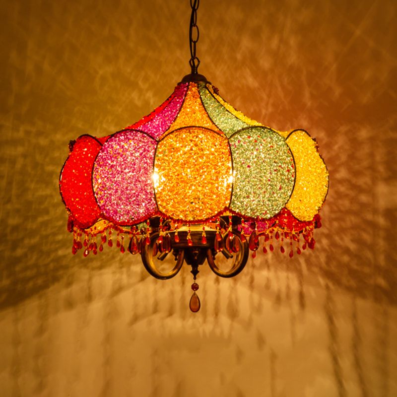Geschulpte restaurant Kroonluchter verlichting Boheems metaal 4 lampen roze/gele hanglampje