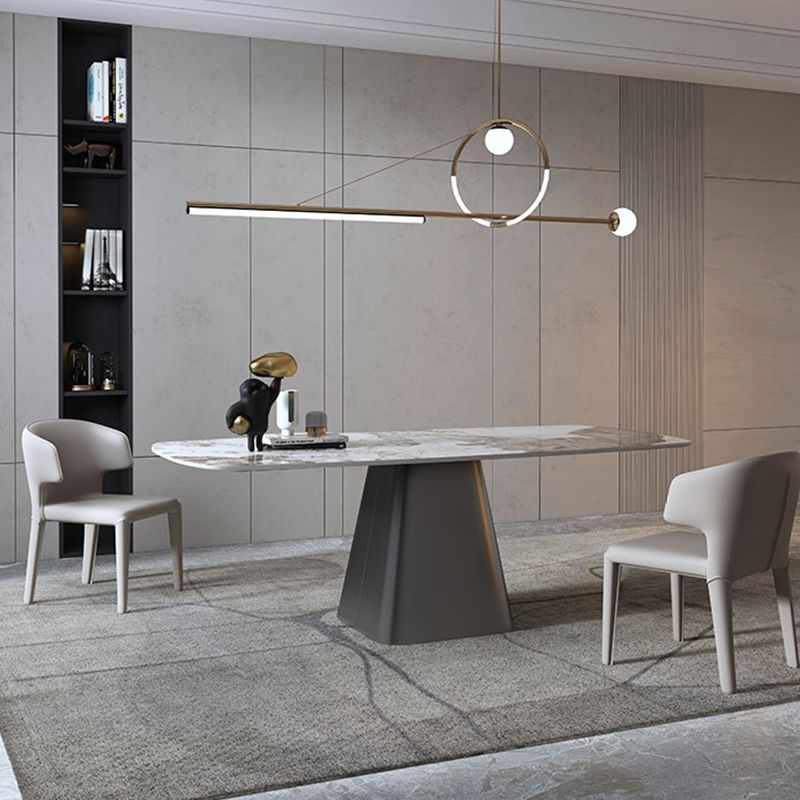 Rectangle Stone Dining Table Contemporary Dining Table with Pedestal Base