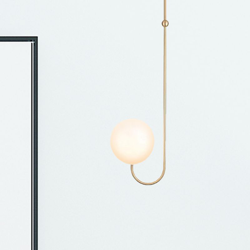 1 Bulb Bedroom Hanging Pendant Lamp with Ball White Glass Shade Contemporary Gold Suspension Light