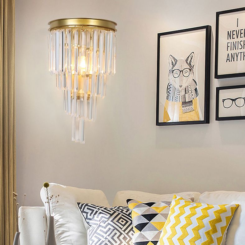 Diseño en capas Clear Crystal Wall Spl Modernism Style Lámpara de pared de acabado dorado para sala de estar