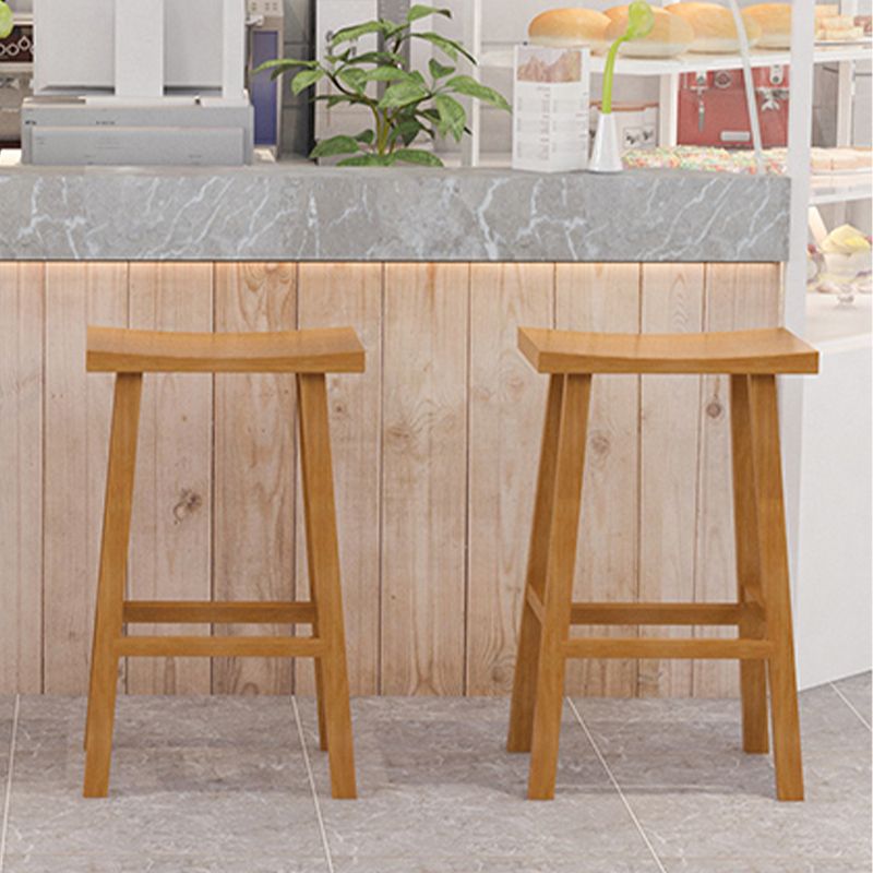 Backless Contoured Seat Contemporary Solid Wood Bar Stool for Restaurant