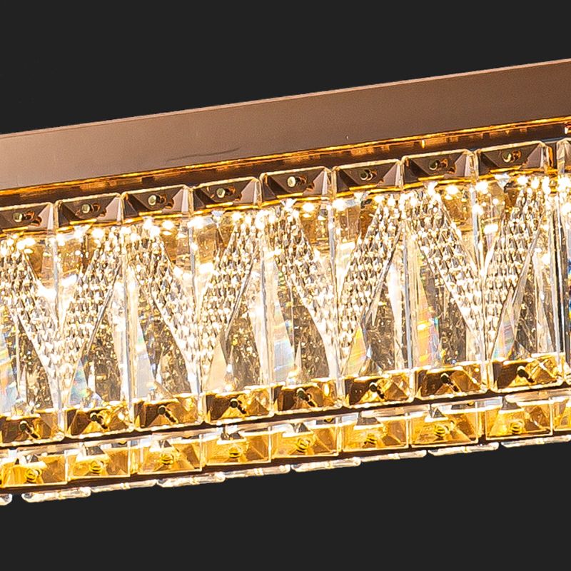 Dining Room Island Pendant Modern Gold Hanging Light with Rectangular Crystal Shade