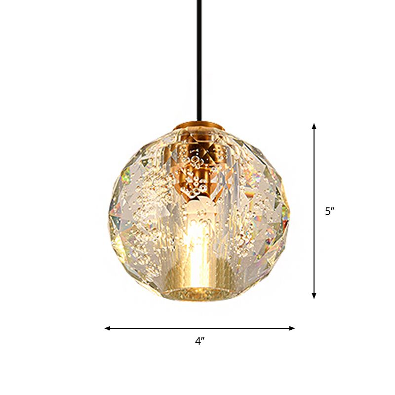 Simplicity Sphere Pendant Light Crystal Ball 1 Bulb Bedroom Suspended Lighting Fixture in Gold