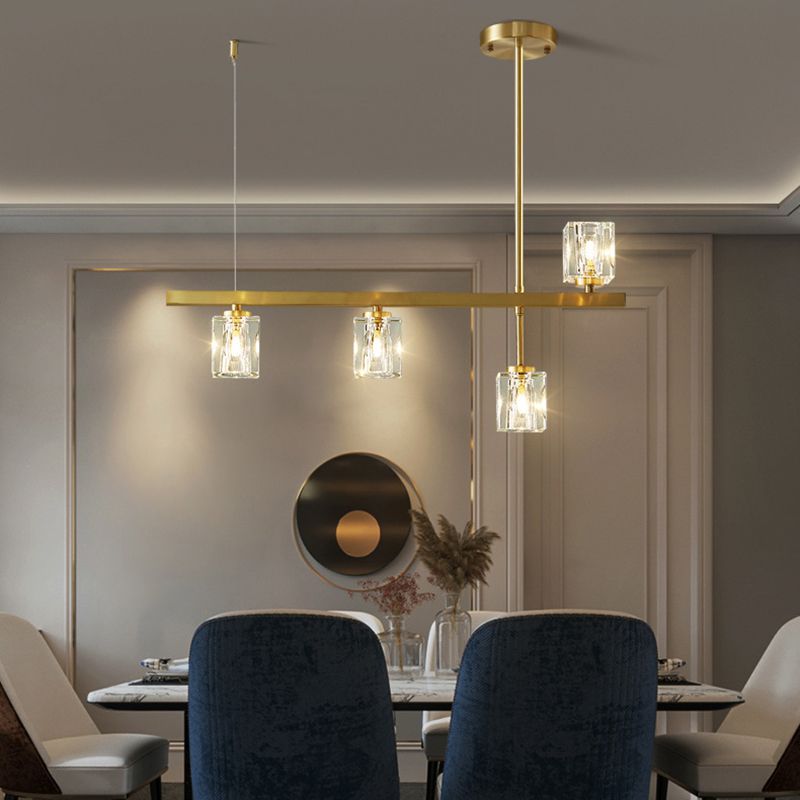 Post-Modern Hanging Light Crystal Island Light Fixture with Shade for Dining Table