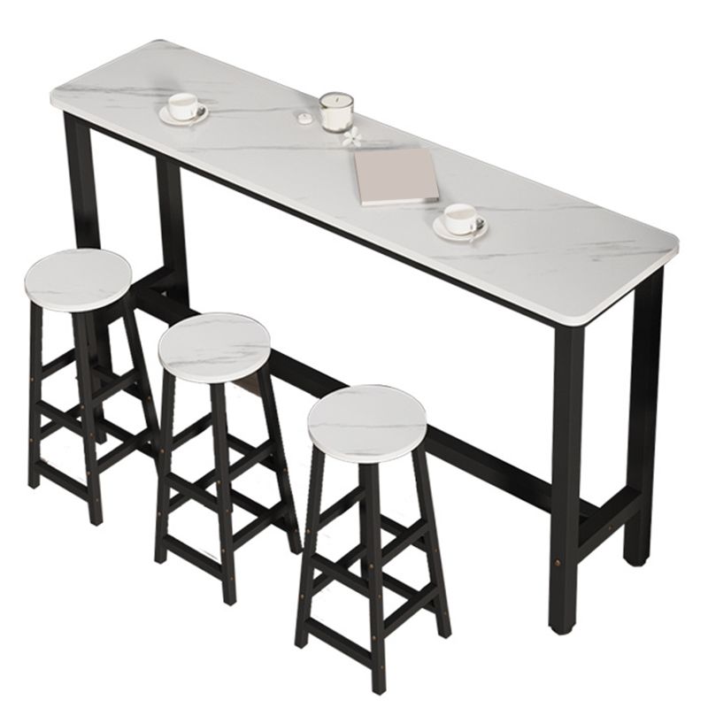 Modern Wooden Bistro Bar Table Rectangle Metal Base Bar Table
