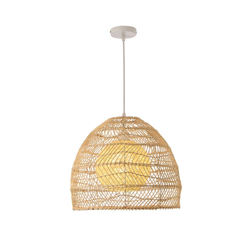 Bell Shade Rattan Suspension Lighting Simplicity 1-Light Wood Pendant Light Fixture