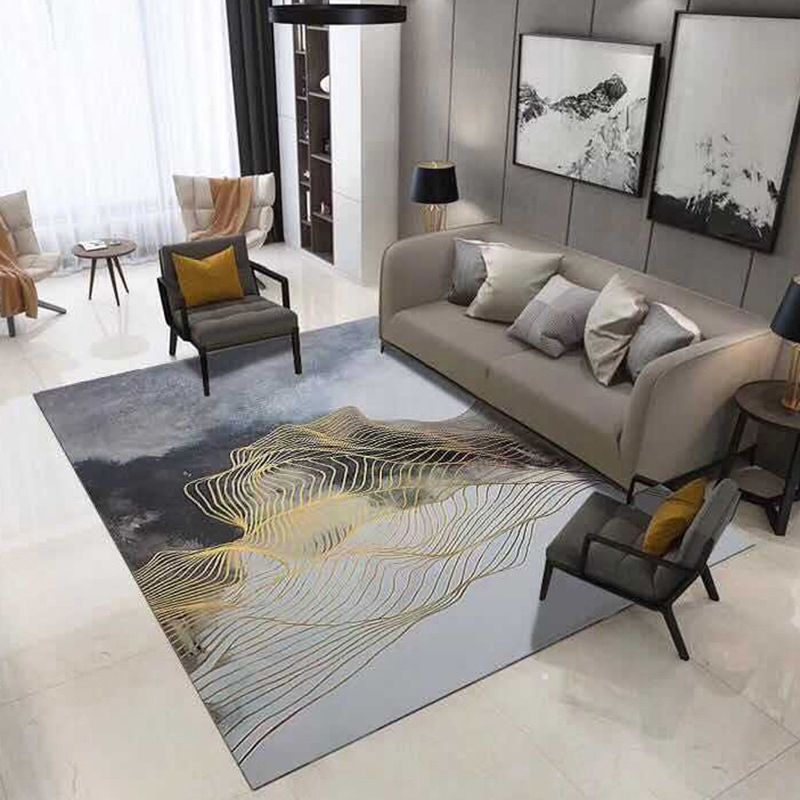 Modern Geometry Colorblock Rug Multi-Color Polyester Carpet Pet Friendly Anti-Slip Backing Washable Rug for Room