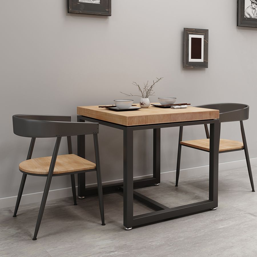 Solid Wood Dining Table Square Industrial Dining Table with Metal Base