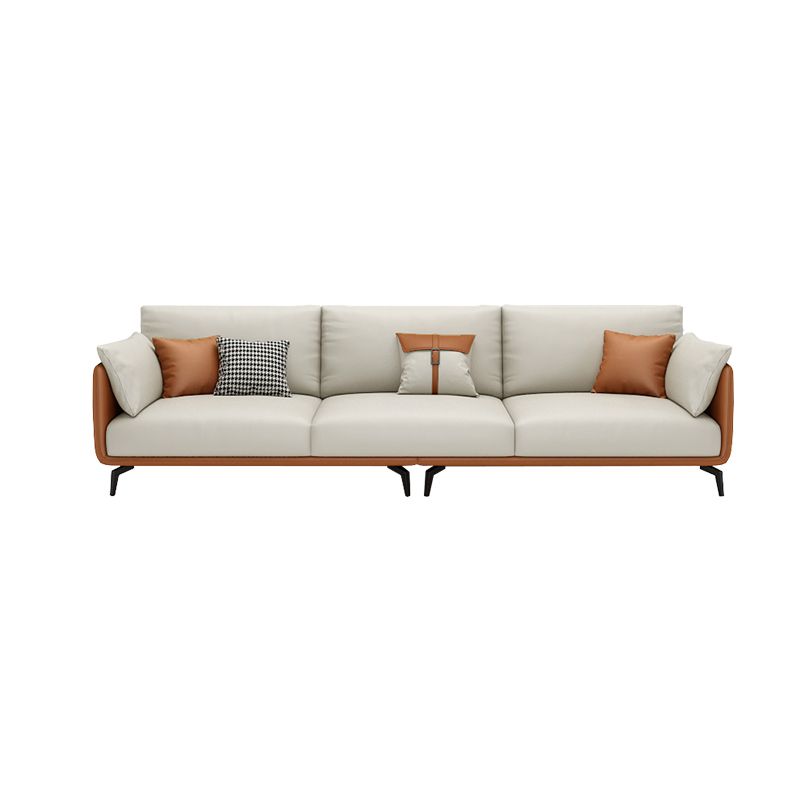 Square Arm Sectional Stain Resistant Sofa Chaise Beige Faux Leather