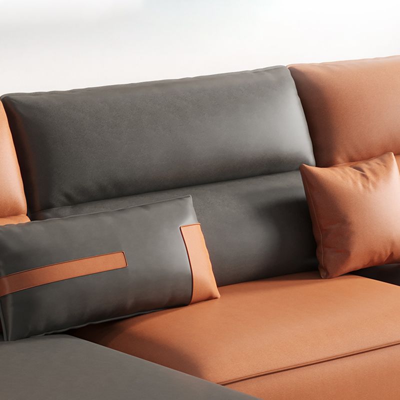 Pillow Arms Contemporary Sofa Faux Leather Living Room Solid Wood Sofa