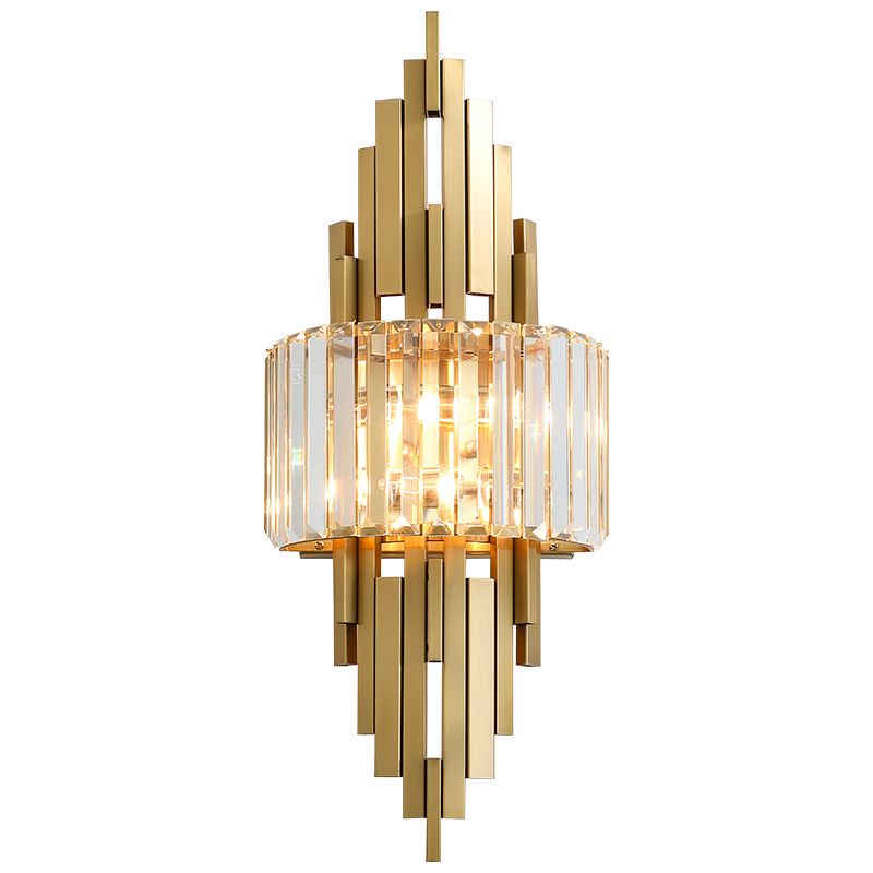 Geometric Shape Crystal Wall Lighting Modern Style 2-Lights Wall Mounted Light in Gold