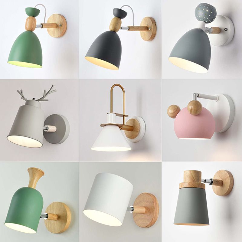 Nordic Macarons Style Dome Sconce Wall Light 1 Light Wall Sconce with Wood
