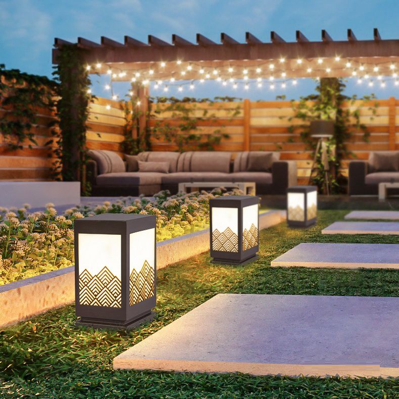 Waterproof Pillar Lamp Square Black Solar Outdoor Lights for Garden