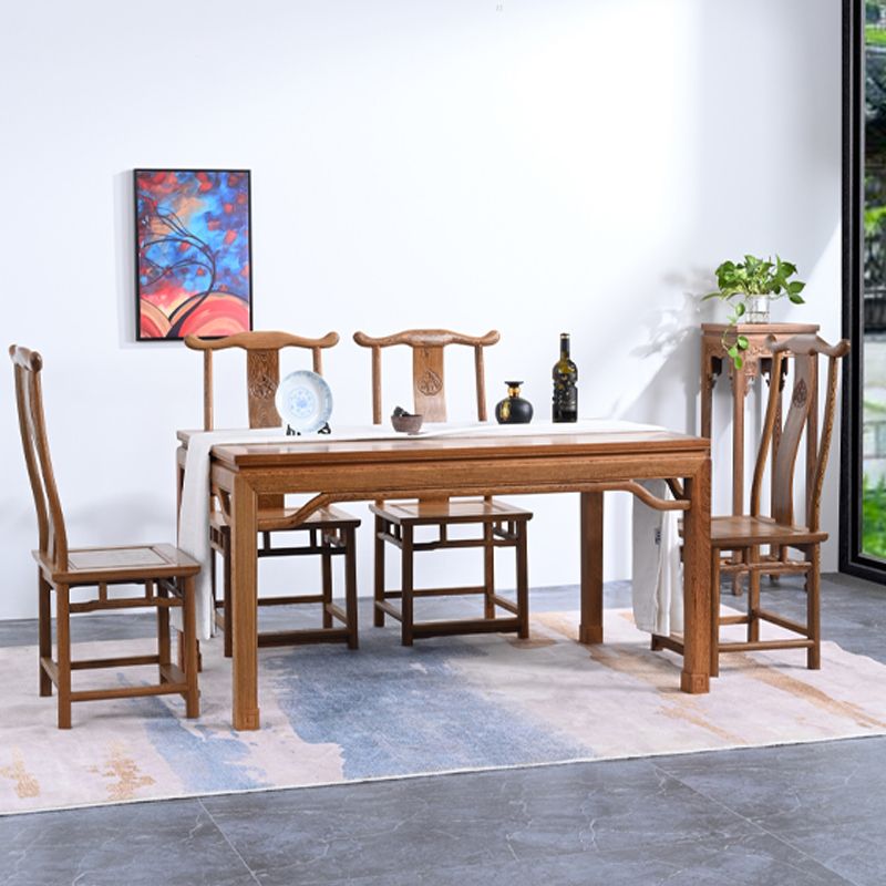 Traditional Style Solid Wood Dining Set with Walnut Fixed Table and 4 Legs Base for Home Use
