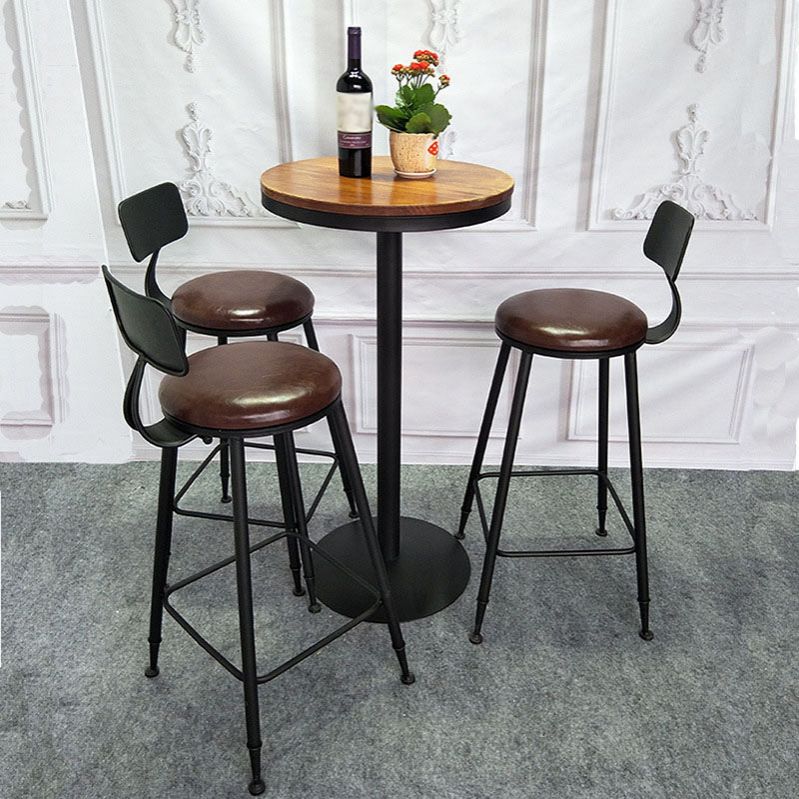 Industrial Black Iron Bar Table Wood Top Indoor 41.3"H Bistro Table with Pedestal