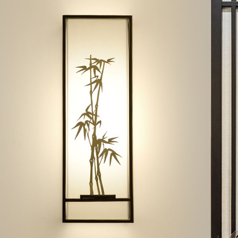 Bamboo Patterned Box Flush Mount Asia Metallic 2-Light Tearoom Wall Mount Mural Light in Black and Gold