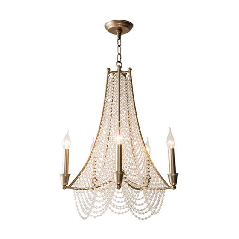 Candle Metal Chandelier Lighting Rural Kitchen Hanging Lamp with Crystal Draping