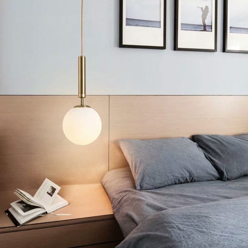 Bedroom Suspension Pendant Light Nordic White Pendant Light Kit with Orb Glass Shade
